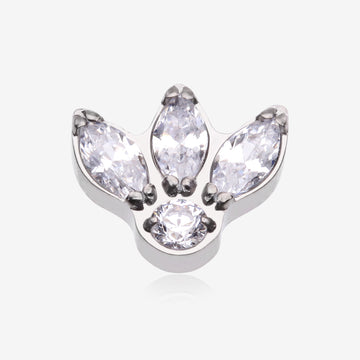Implant Grade Titanium OneFit Threadless Triple Marquise Sparkle Flower Top Part-Clear Gem